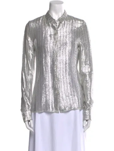Pre-owned Rta Silk Long Sleeve Button-up Top In Silver