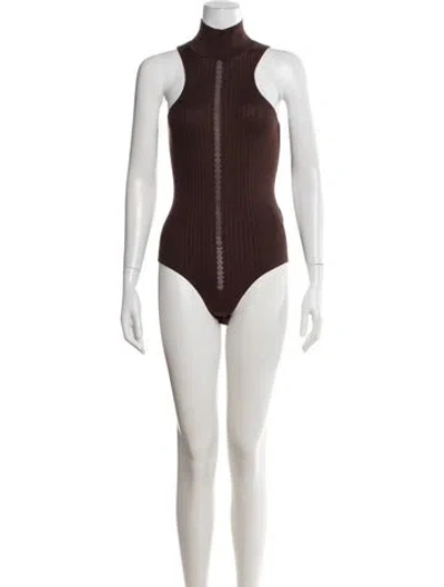 Pre-owned Rta Silk Mock Neck Bodysuit W/ Tags In Brown