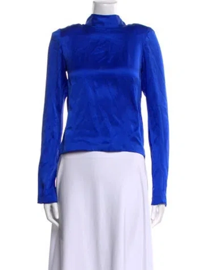 Pre-owned Rta Silk Mock Neck Crop Top In Blue