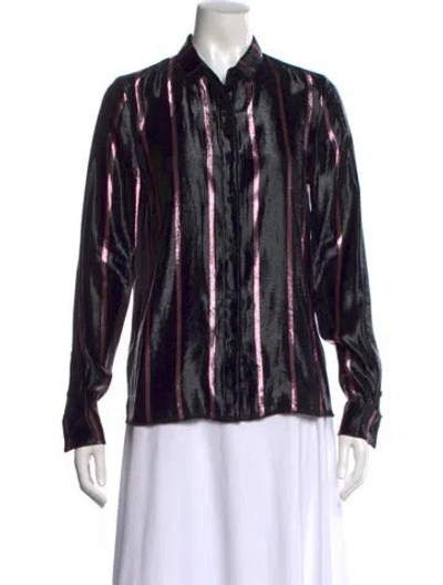 Pre-owned Rta Silk Striped Blouse In Black