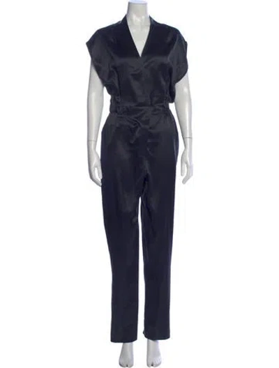 Pre-owned Rta Silk V-neck Jumpsuit In Blue