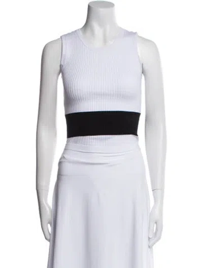 Pre-owned Rta Striped Crew Neck Crop Top In White