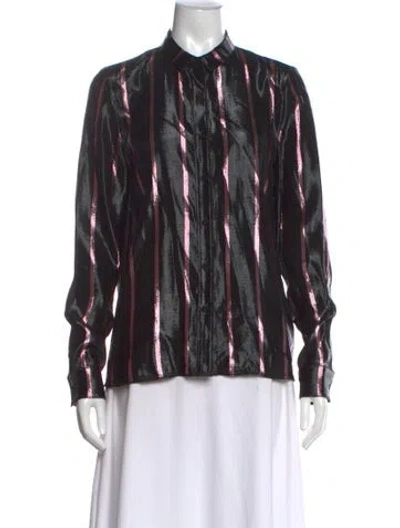 Pre-owned Rta Striped Long Sleeve Button-up Top In Black