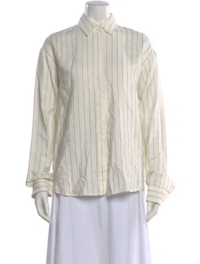 Pre-owned Rta Striped Long Sleeve Button-up Top In White