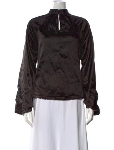 Pre-owned Rta Tie Neck Long Sleeve Blouse In Brown