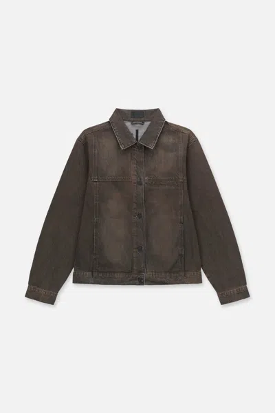 Rta Valentiano Logo-embroidered Denim Jacket In Brown