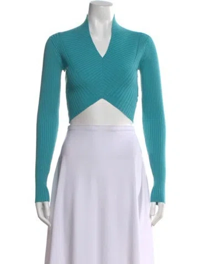 Pre-owned Rta V-neck Long Sleeve Crop Top W/ Tags In Blue