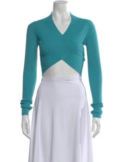 Pre-owned Rta V-neck Long Sleeve Crop Top W/ Tags In Blue