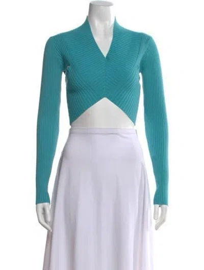 Pre-owned Rta V-neck Long Sleeve Crop Top W/ Tags In Green