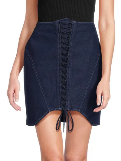 Rta Women's Benedita Lace Up Denim Skirt In Blue
