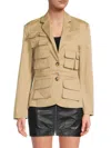Rta Women's Notch Lapel Utilitarian Blazer In Tan