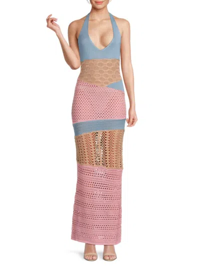 Rta Women's Patchwork Knit Maxi Dress In Pink Multicolor