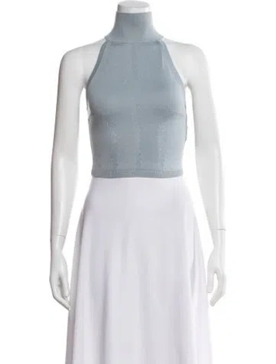 Pre-owned Rta Wool Mock Neck Crop Top In Blue