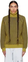 Rta Yellow Foldover Turtleneck In Dijon Navy Stripe