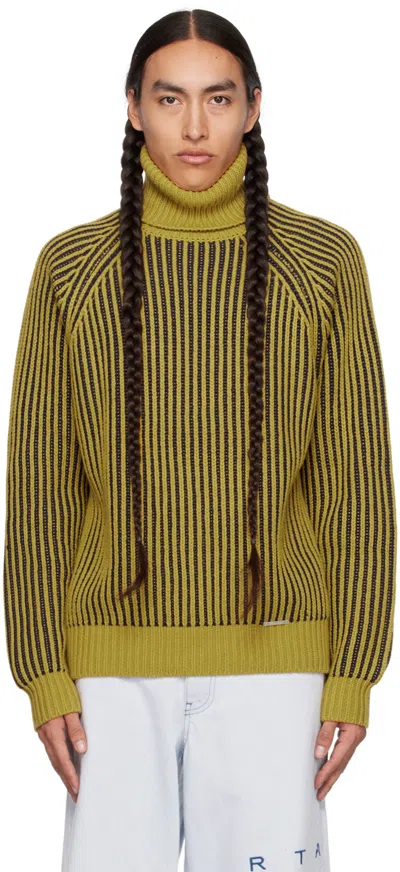 Rta Yellow Foldover Turtleneck In Dijon Navy