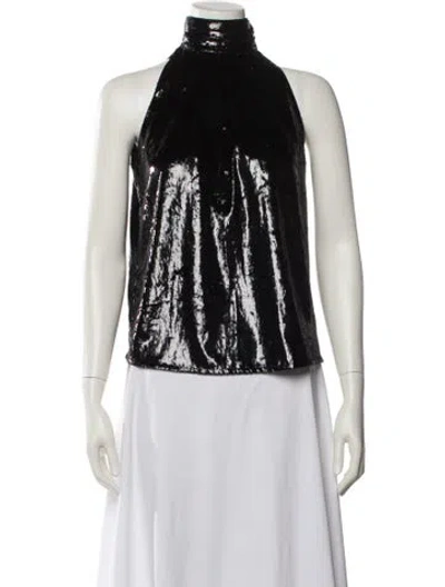 Pre-owned Rta Yvette Halter Mock Neck Blouse In Black