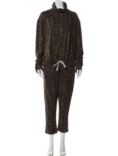 Pre-owned Rth Animal Print Pant Set In Brown