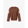 Ru & Rocka Womens Brown Cream Long-sleeve Football Cotton-blend Top Xs In Brown