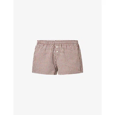 Ru & Rocka Womens Brown Gaia Gingham Cotton Mini Shorts Xs