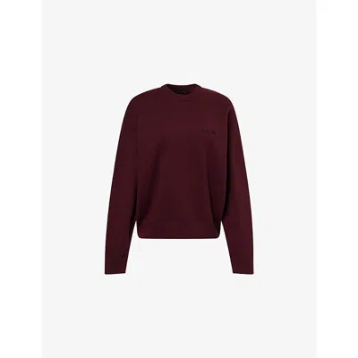 Ru & Rocka Womens Burgundy Brand-embroidery Round-neck Knitted Jumper