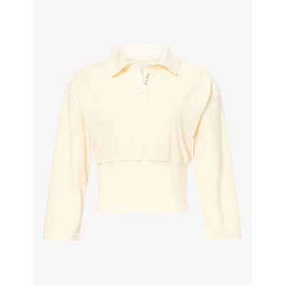 Ru & Rocka Womens Contrast-hem Towelling Polo Top Cream