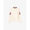Ru & Rocka Womens Cream / Burgundy Football Long-sleeves Cotton-jersey T-shirt In Neutral