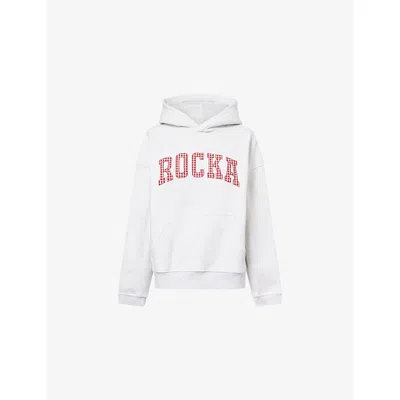 Ru & Rocka Womens Gingham-logo Varsity Cotton-blend Hoody Grey / Red