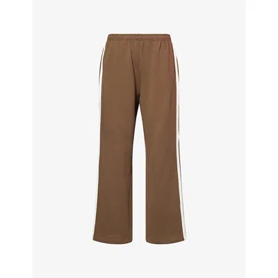 Ru & Rocka Womens Khaki Brown City Stripe Cotton Jersey Jogging Bottoms