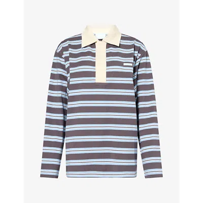 Ru & Rocka Womens Leones Striped Cotton-blend Polo Shirt Blue
