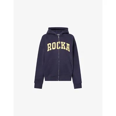 Ru & Rocka Womens Navy Varsity Brand-patch Cotton-blend Hoody In Multi