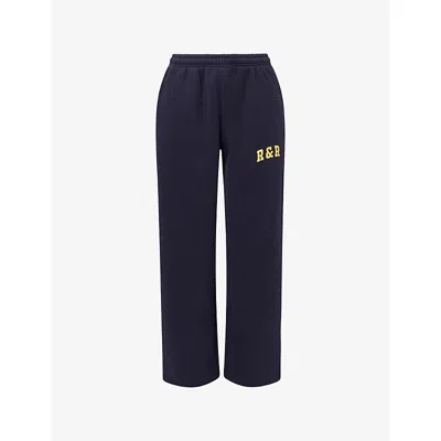 Ru & Rocka Womens Navy Varsity Logo-print Jersey Jogging Bottoms In Blue