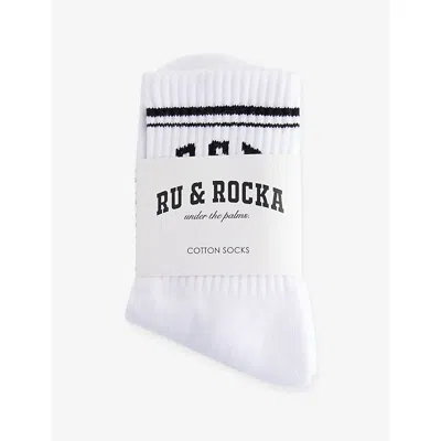 Ru & Rocka Womens Varsity Crew Cotton-blend Socks White Black In Multi