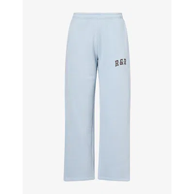 Ru & Rocka Womens  Varsity Logo-print Jersey Jogging Bottoms In Dusk Blue / Brown