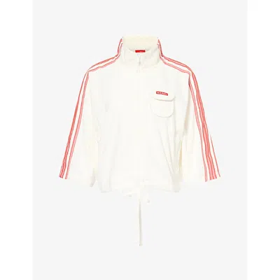 Ru & Rocka Womens Striped-sleeve Towelling Jacket White / Red