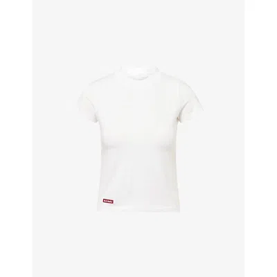 Ru & Rocka Womens Super Soft Logo-patch Stretch-cotton T-shirt Off White