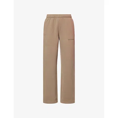 Ru & Rocka Womens Truffle Brown Everyday Logo Print Jersey Jogging Bottoms
