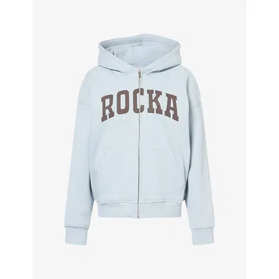Ru & Rocka Womens Varsity Logo-print Jersey Hoody Dusk Blue / Brown