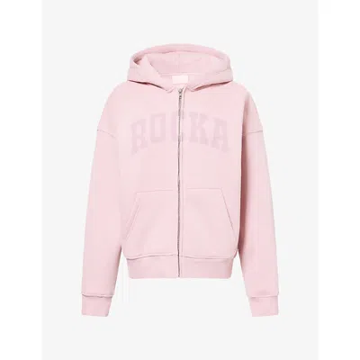 Ru & Rocka Womens Varsity Logo-print Jersey Hoody Dusk Pink Xxs
