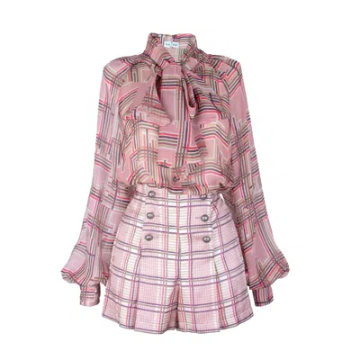 Rua & Rua Pink / Purple Silk Shirt And Shorts Set In Pink In Pink/purple