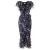 Rua & Rua Women's Black / Blue / Brown Silk Wrap Ruffled Dress In Black In Black/blue/brown