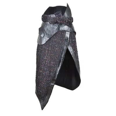 Rua & Rua Women's Black Bouclé Tweed & Leather Asymmetrical Skirt