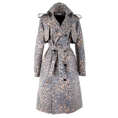 Rua & Rua Women's Black / Brown Coated Cotton Leo Print Double-breasted Trenchcoat In Brown In Black/brown