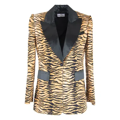 Rua & Rua Women's Black / Brown / Yellow Classic Animal Print Silk One-button Jacket Black & Orange In Black/brown/yellow