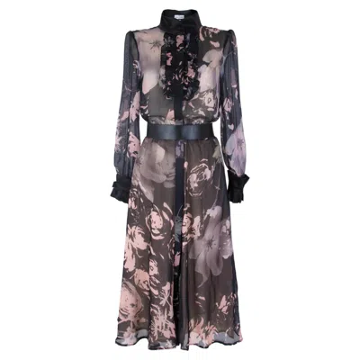 Rua & Rua Women's Black Floral Print Sheer Silk Dress