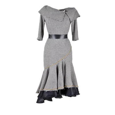 Rua & Rua Women's Black / White Asymmetrical Mermaid Off-shoulder Silk Dress In Black/white