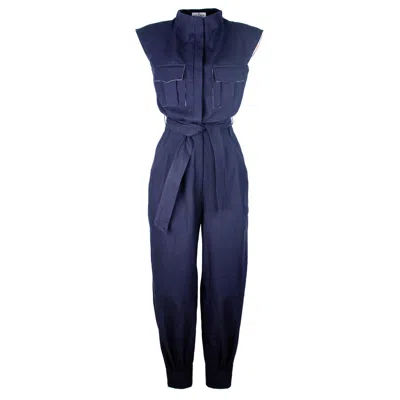 Rua & Rua Women's Blue Cotton Loose Fit Jumpsuit In Navy