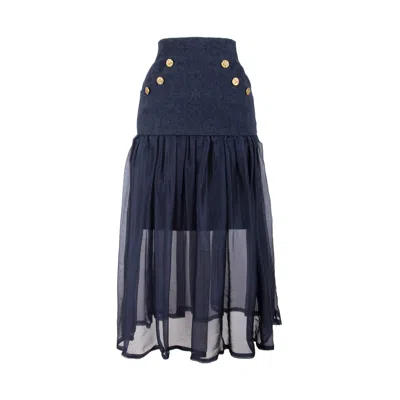 Rua & Rua Women's Blue High-waisted Dual-fabric Long Skirt With Buttons