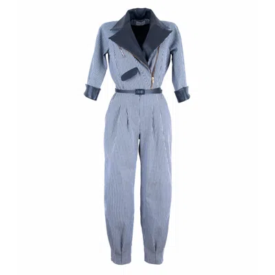 Rua & Rua Women's Blue / White Cotton & Leather Loose Fit Jumpsuit Blue & White In Blue/white