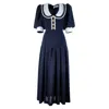 Rua & Rua Women's Blue / White Wool Long Dress With Wide Silk Collar In Blue/white