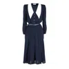 Rua & Rua Women's Blue / White Wool Midi Dress With Wide Silk Collar In Blue
